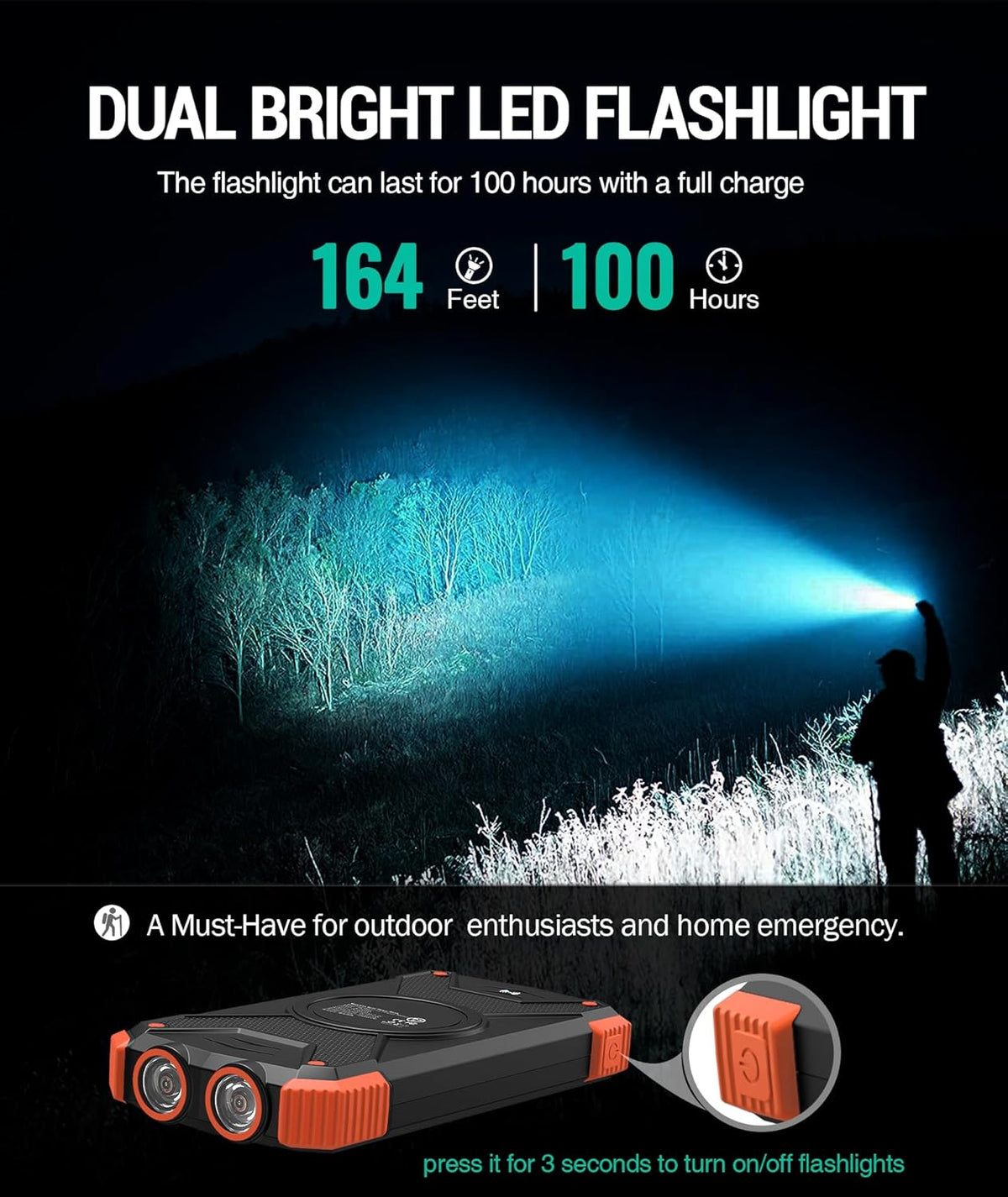 BLAVOR Solar Power Bank 10,000mAh – Wireless Portable Charger, 20W Fast Charging, USB-C Battery Pack with Dual Flashlight