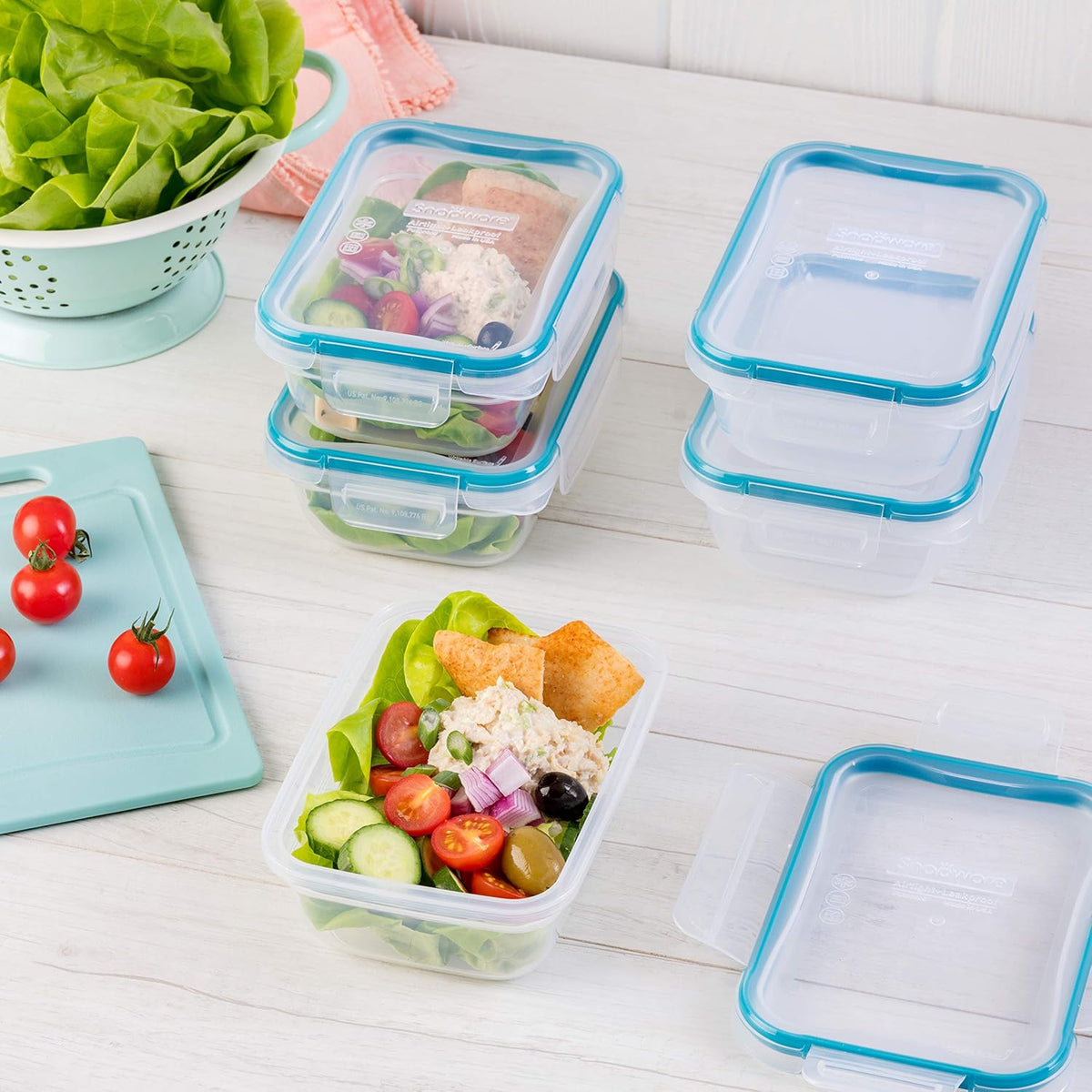 Snapware Total Solution 5-Pack (3-Cup) Plastic Food Storage Containers Set, Leakproof & Airtight Locking Lids Rectangular Tupperware, Non-Toxic BPA-Free Lids, Microwave Dishwasher Freezer Safe