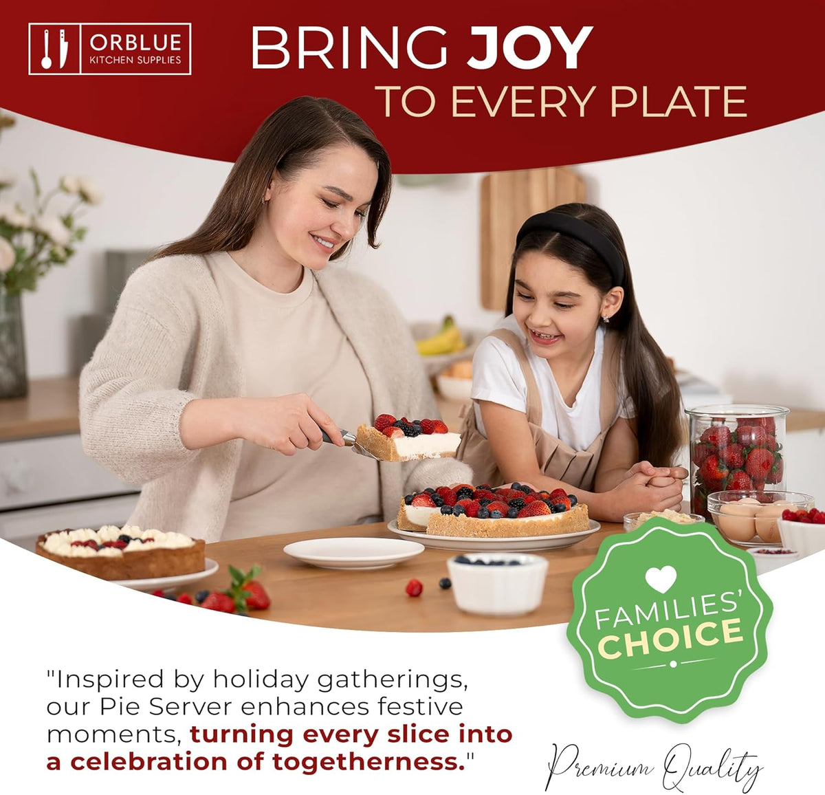 Orblue Pie Server, Essential Kitchen Tool, Serrated on Both Sides, Great for Right or Left Handed Chef, Stainless Steel Flatware, Cake Cutter, Black