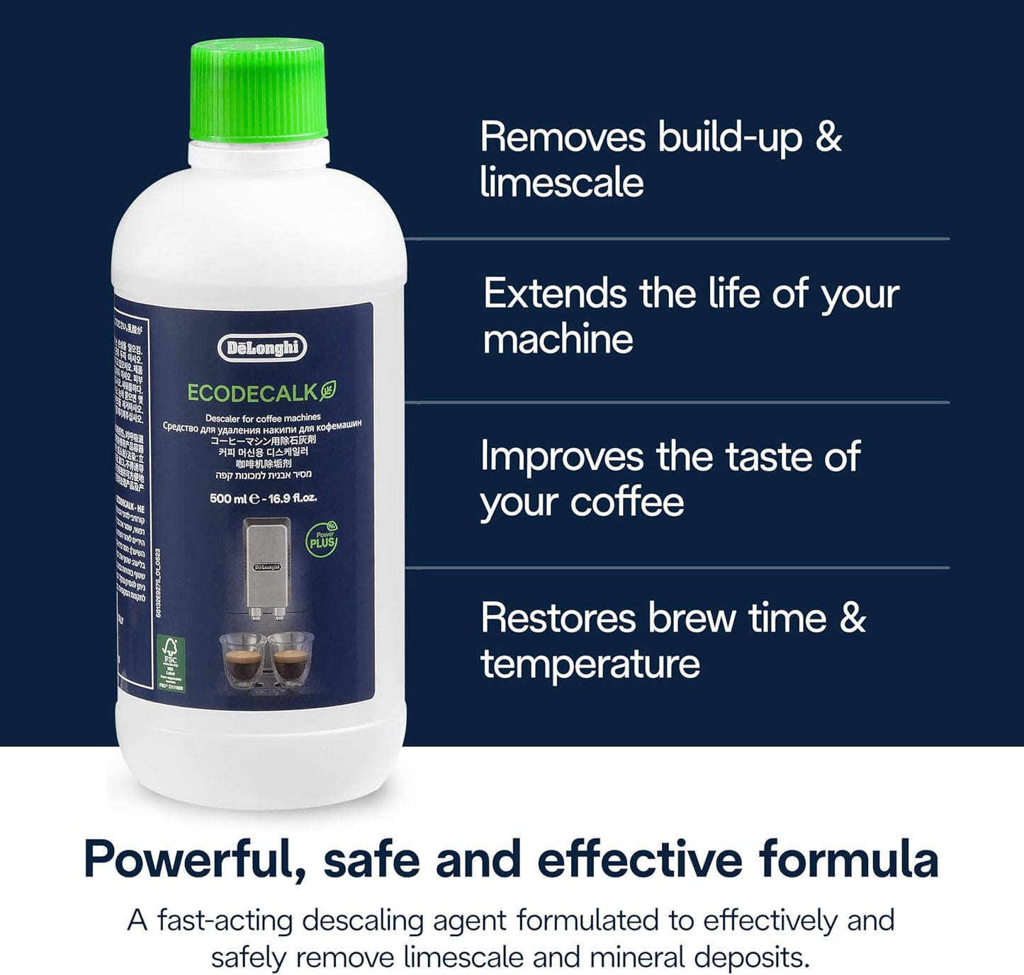 De'Longhi EcoDecalk Descaler, Eco-Friendly Universal Descaling Solution for Coffee & Espresso Machines, 16.90 oz (5 uses)