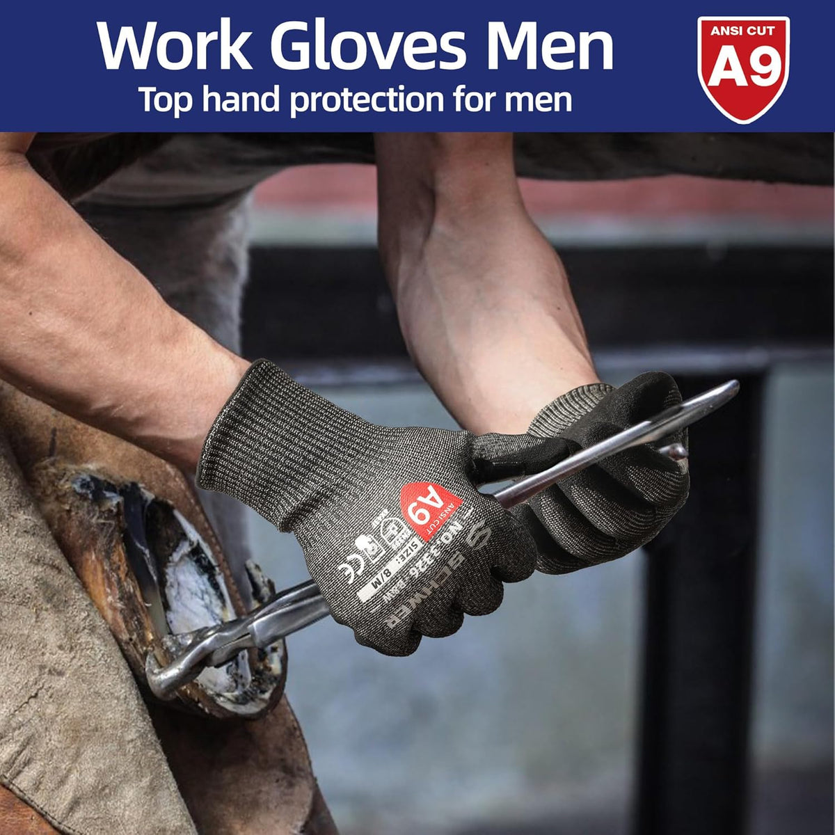 Schwer ProGuard Highest Level Cut Resistant Work Gloves PR3326 for Extreme Protection，ANSI A9 Cut Gloves with Reinforced Thumb, Non Slip, Breathable, Durable, Touch-screen, Non PFAS, Black 1 Pair（L）