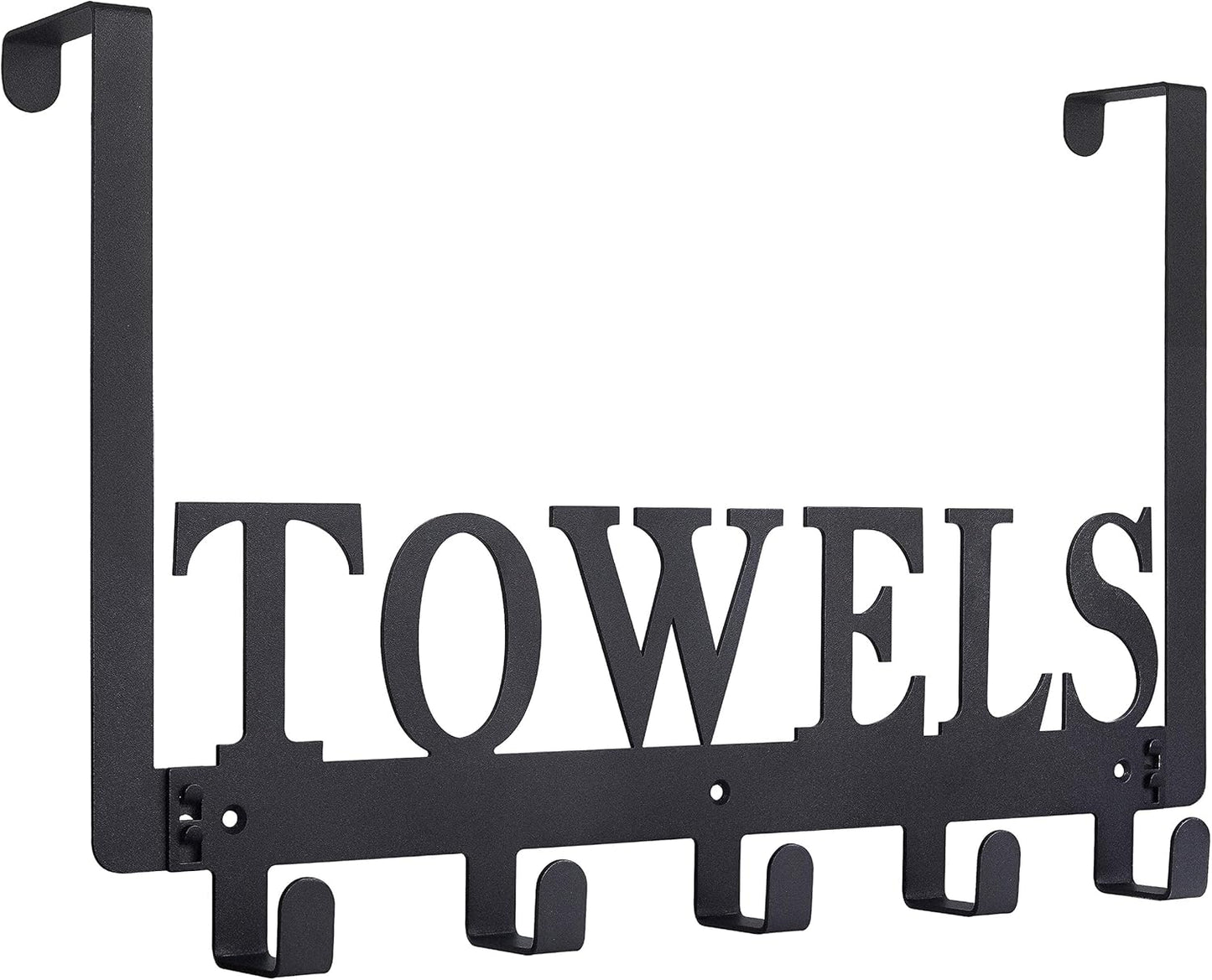 Over The Door Hooks, Towel Holder for Bathroom, Door Mount Towel Rack Towel Hooks for Bedroom Beach Towels Bathrobe Wall Mount Hang on The Door Cabinet Cupboard Metal Sandblasted (Black)