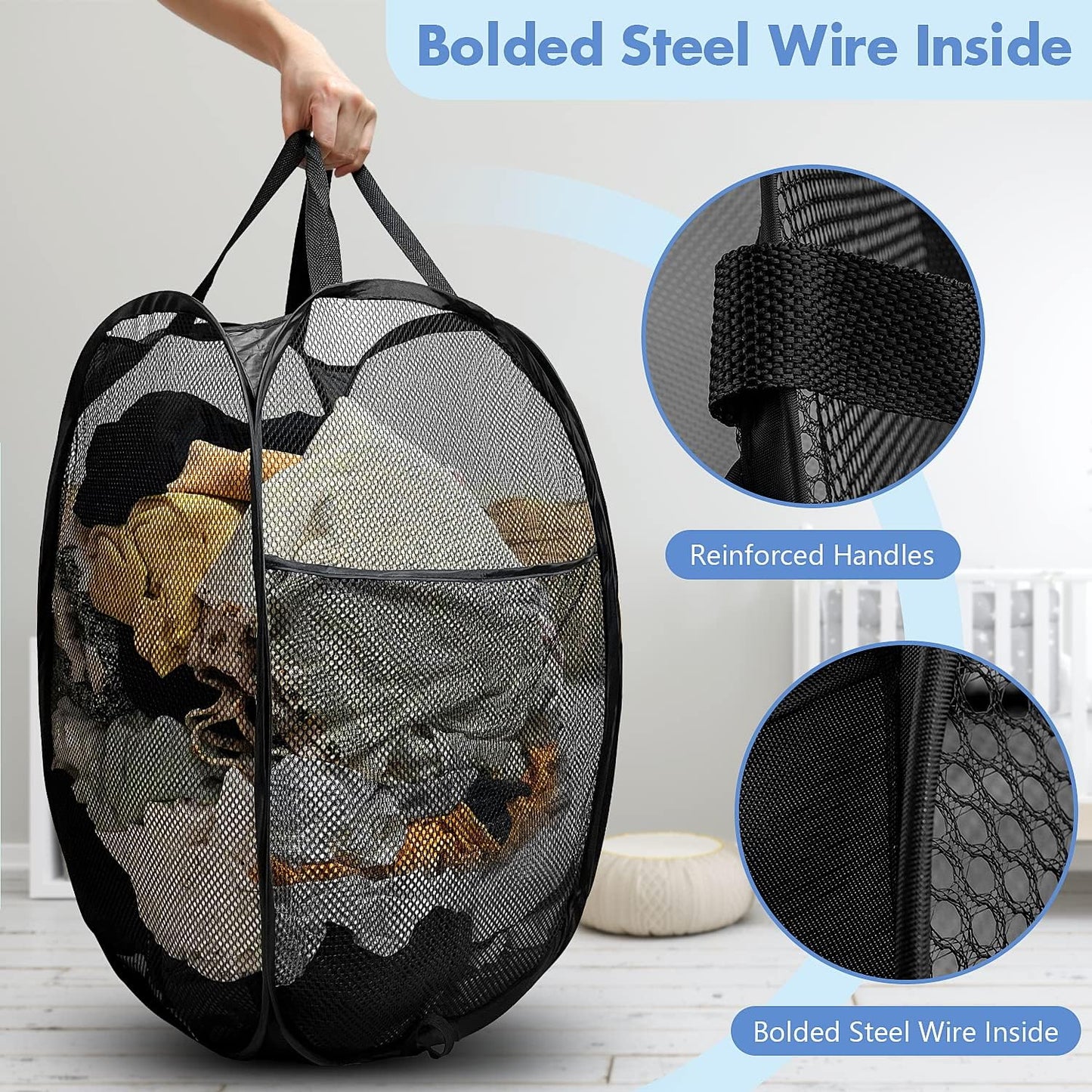 DUCOO Pop Up Hamper, 1 PCS Mesh Pop Up Laundry Hamper, Foldable Mesh Laundry Basket with Space-Saving Design for Home, Dorm, Travel & Storage - Black