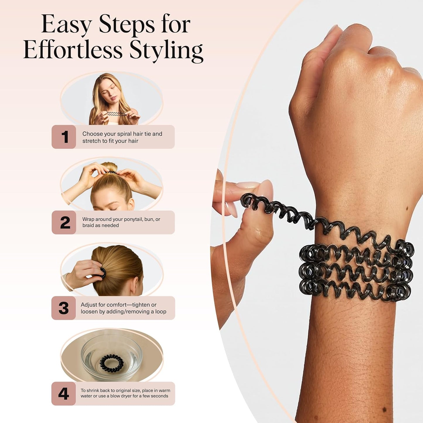 Kitsch Spiral Hair Ties for Women – Hair Ties No Damage, Ponytail Holders for Thick and Thin Hair – Creaseless and Dent-Free Coil, Phone Cord Style | Ideal Gifts for Women - 8pc Set, Brunette