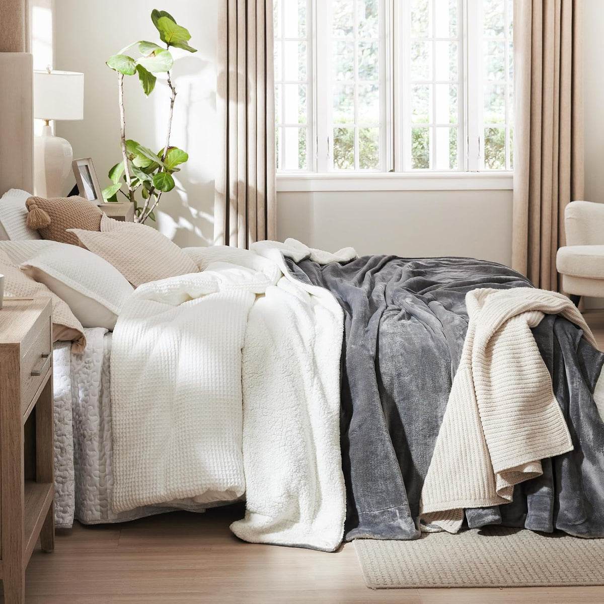 Bedsure GentleSoft Sherpa Fleece Throw Blanket for Couch – Thick & Cozy Christmas Blanket for Winter, Non-Heated, Soft Fuzzy Plush Throw Gifts for Women and Men, Grey, 50x60 Inches