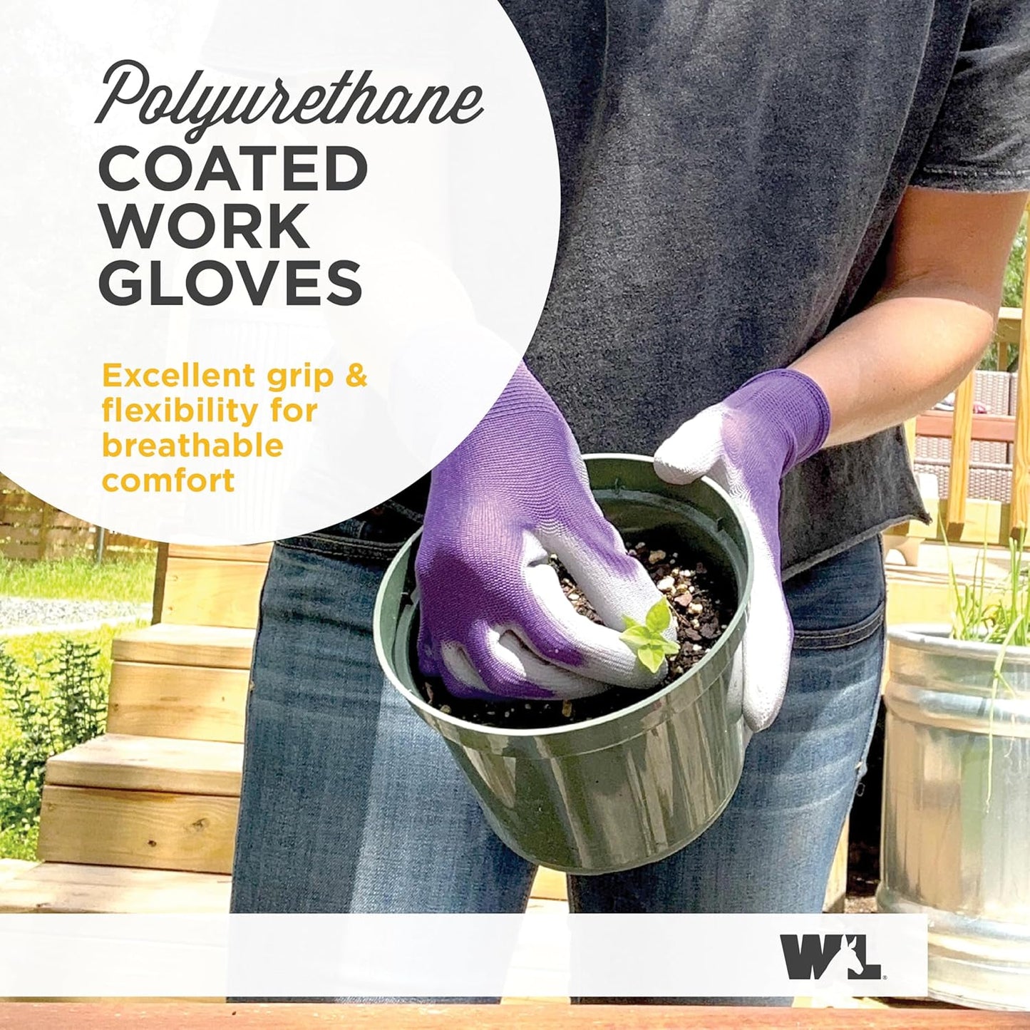 Wells Lamont Gardening Gloves for Women – Breathable Polyester, Seamless Fit – PU-Coated Palm for Grip & Durability – Elastic Wrist – Pink/Green/Purple, Medium, Pack of 3 (413MF)