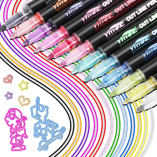 Outline Shimmer Markers, Stocking Stuffers for Tween Teen Girls Gifts Trendy Stuff, 12 Glitter Metallic Gel Pens Coloring, Arts Crafts Supplies Kits for Kids Boys Ages 4, 6, 8, 10, 12