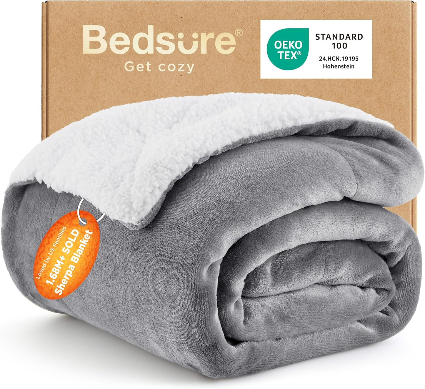 Bedsure GentleSoft Sherpa Fleece Throw Blanket for Couch – Thick & Cozy Christmas Blanket for Winter, Non-Heated, Soft Fuzzy Plush Throw Gifts for Women and Men, Grey, 50x60 Inches