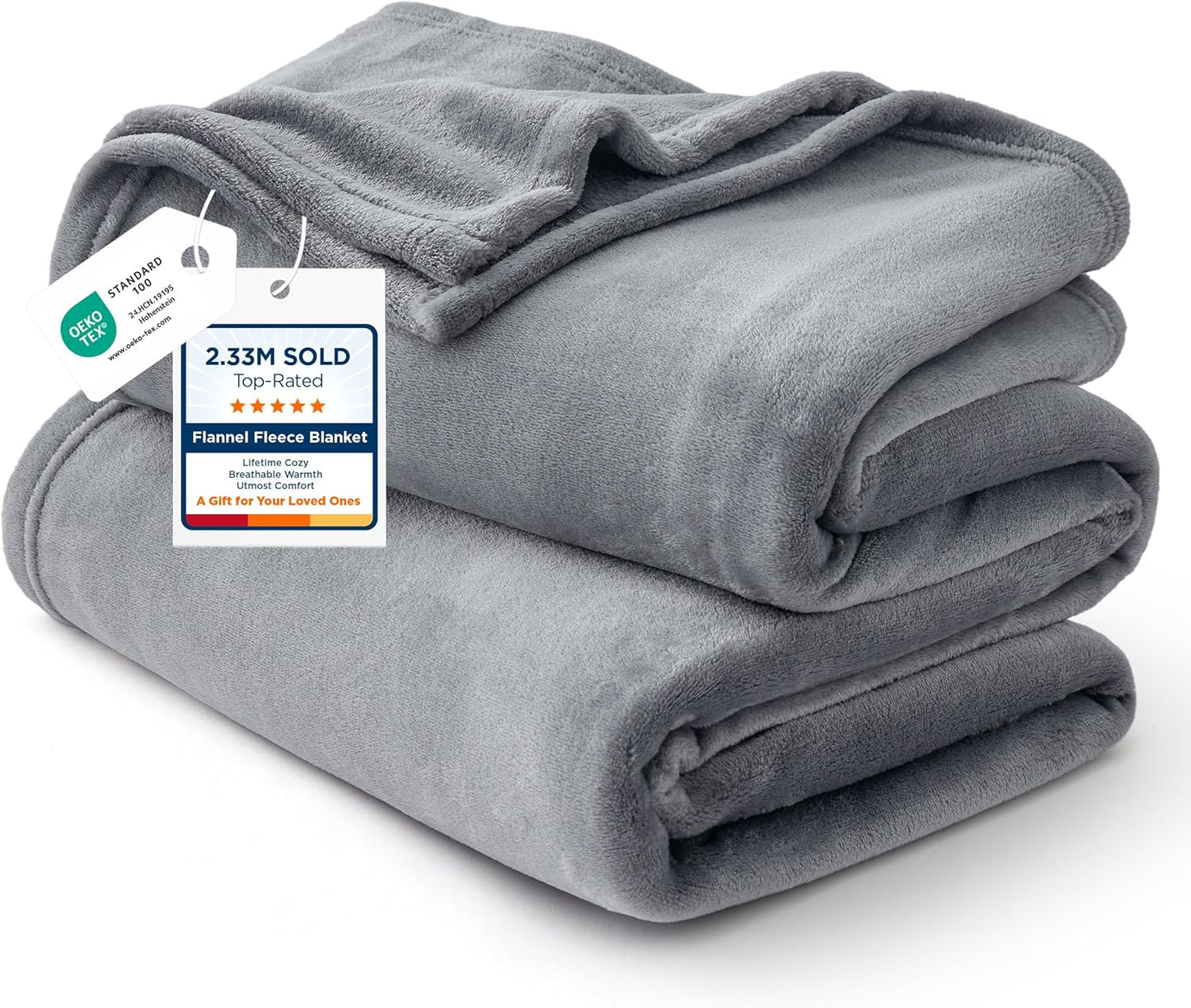 Bedsure GentleSoft Fleece Bed Blankets Queen Size Grey - Soft Warm Winter Blanket Lightweight Cozy Luxury Microfiber, Room Home Decor Christmas Decorations Gifts for Women and Men, 90x90 inches