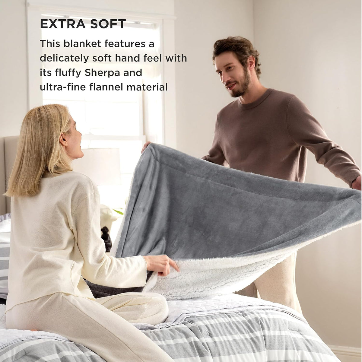 Bedsure GentleSoft Sherpa Fleece Throw Blanket for Couch – Thick & Cozy Christmas Blanket for Winter, Non-Heated, Soft Fuzzy Plush Throw Gifts for Women and Men, Grey, 50x60 Inches