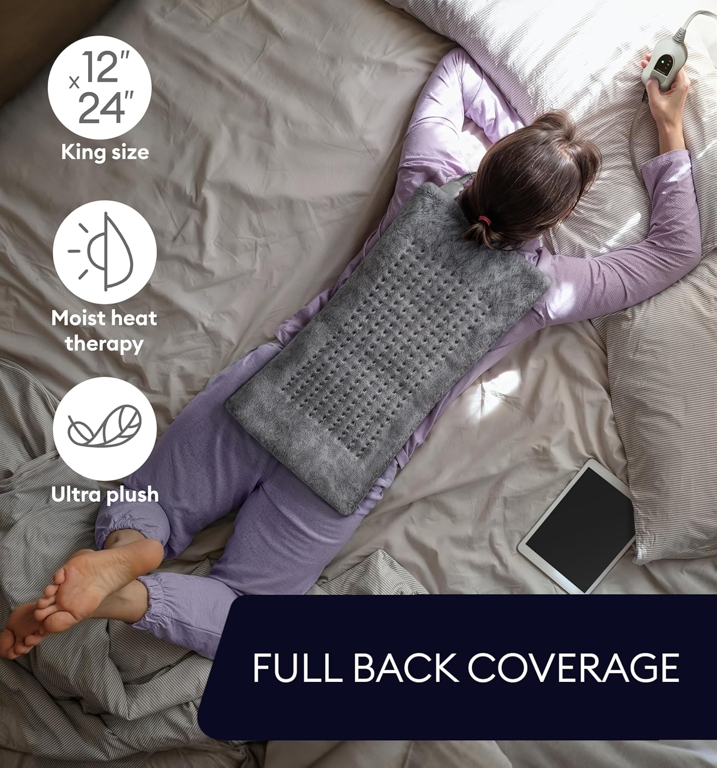 GENIANI XL Electric Heating Pad for Back Pain & Cramps Relief, Electric Throw, Birthday Christmas Gifts for Women, Men Auto Shut Off, Machine Washable, Heat Pad for Neck & Shoulder, 12×24", Tabby Gray
