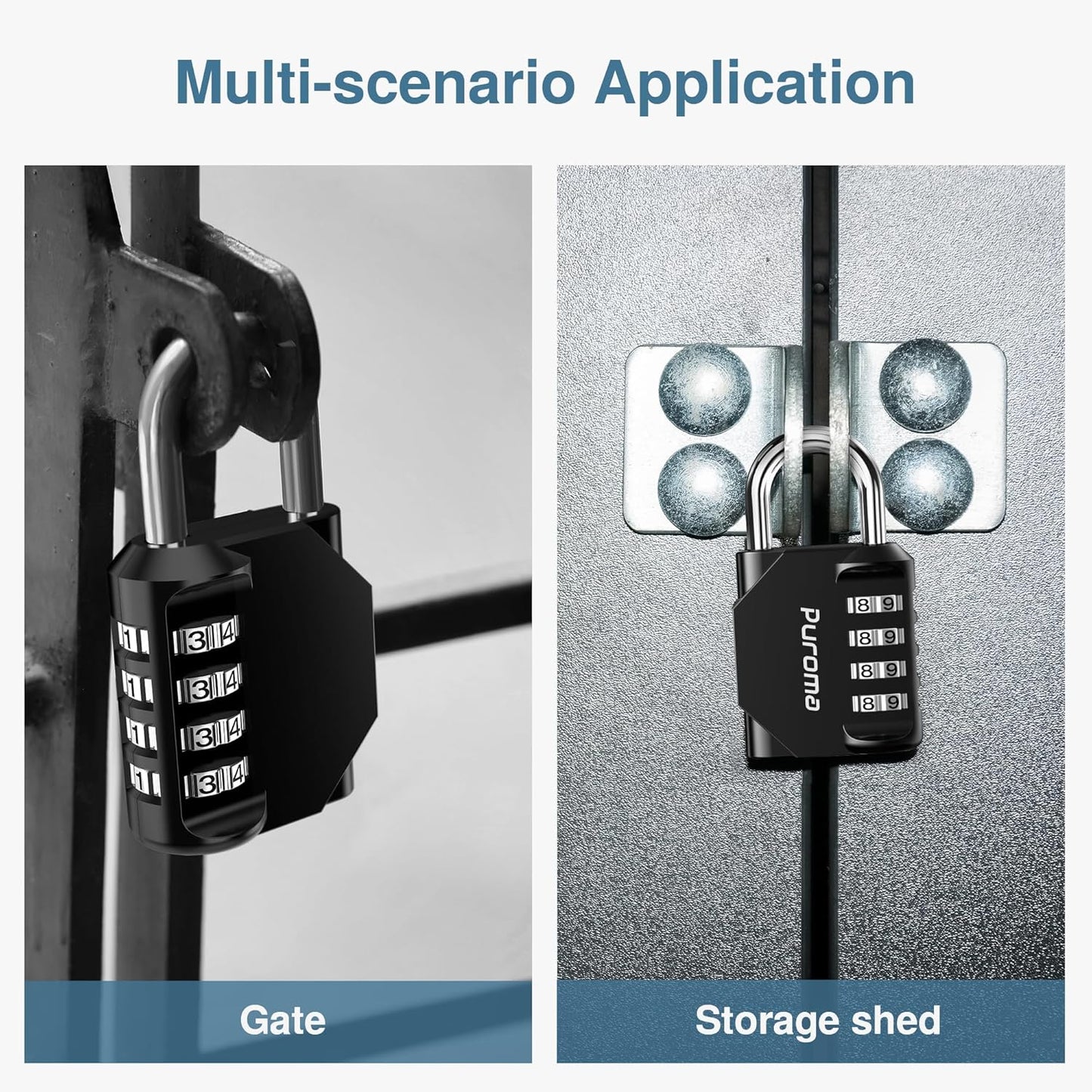 Puroma 2 Pack Combination Lock for Locker 4 Digit Outdoor Waterproof Padlock for School, Gym, Sports, Fence, Toolbox, Gate, Case, Outdoor, Hasp Storage (Black)