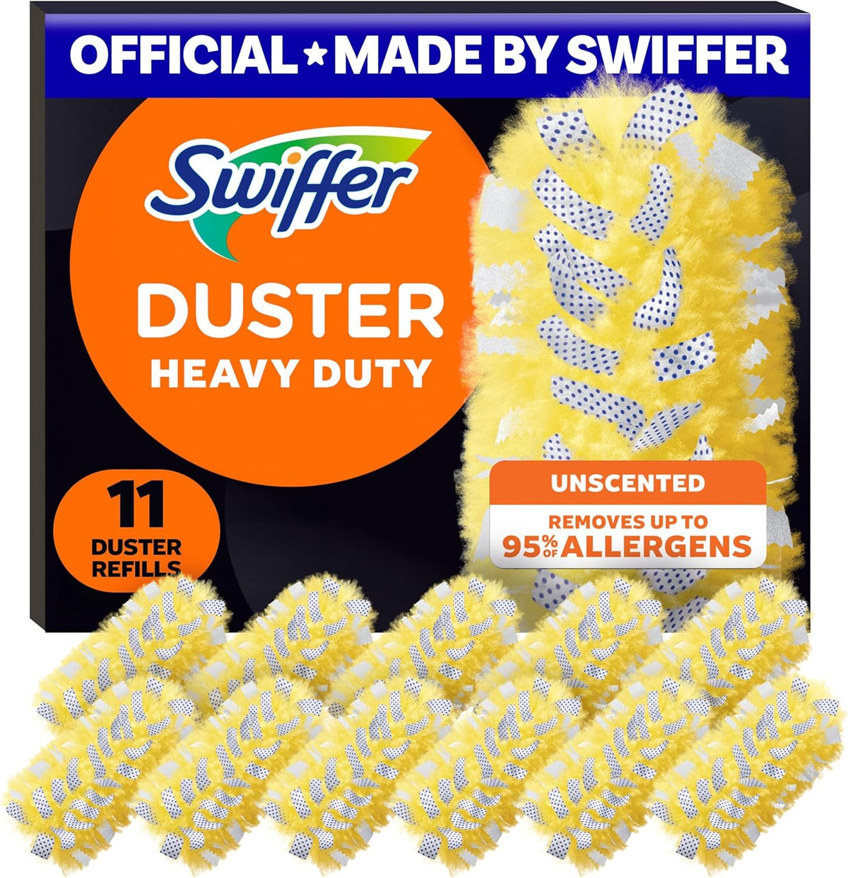 Swiffer Dusters Refill for Cleaning, Feather & Microfiber Duster Disposable Alternative, For Dusting Furniture, Blinds, Ceiling Fans, Walls, Helps Remove Allergens, Heavy Duty, Unscented, 11ct