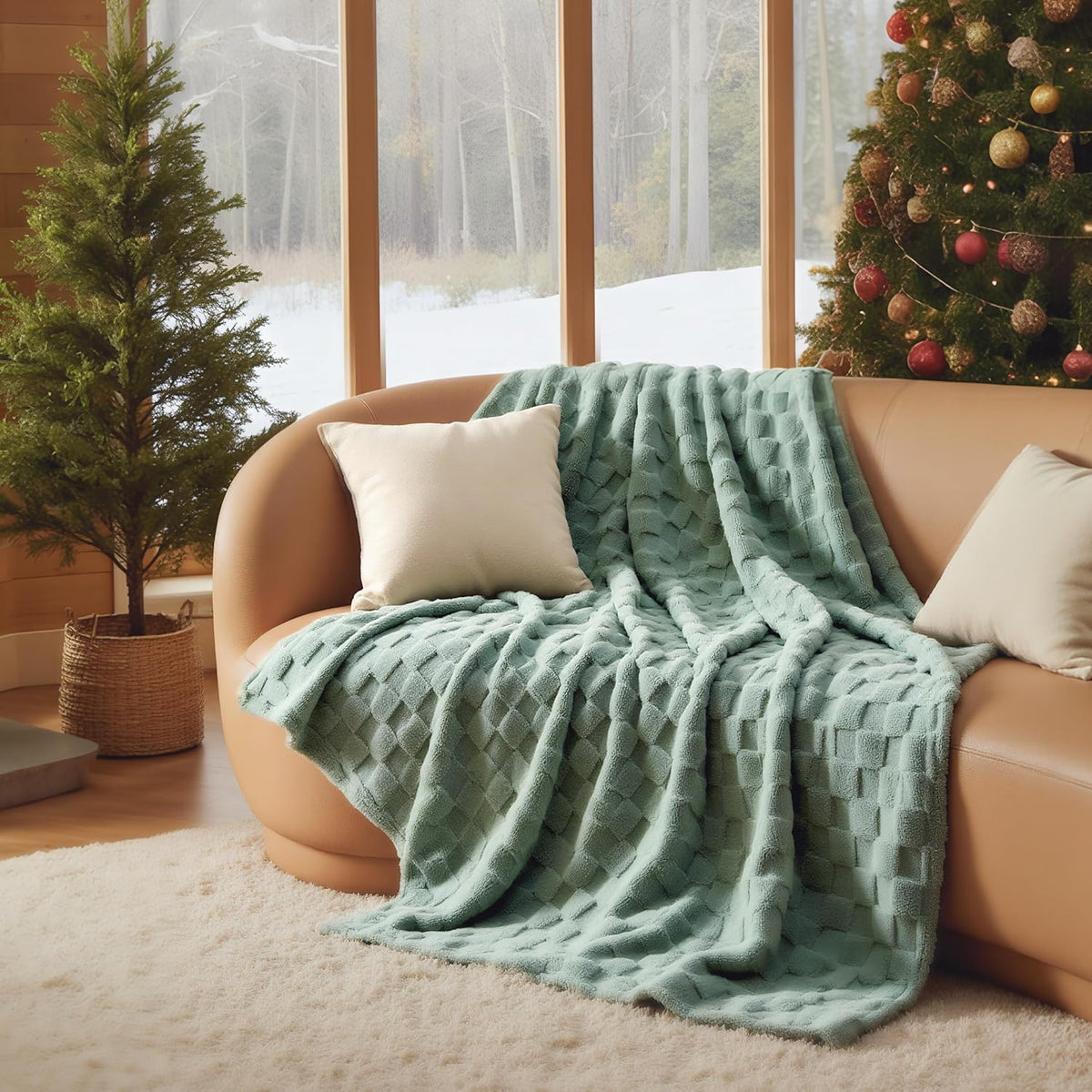 Bedsure GentleSoft Sage Green Throw Blanket for Couch - Checkered Fleece Blankets Christmas Gifts for Women Men Girls, Cute Soft Cozy Throw for Bedroom Home Decor Gifts, 50x60 Inches