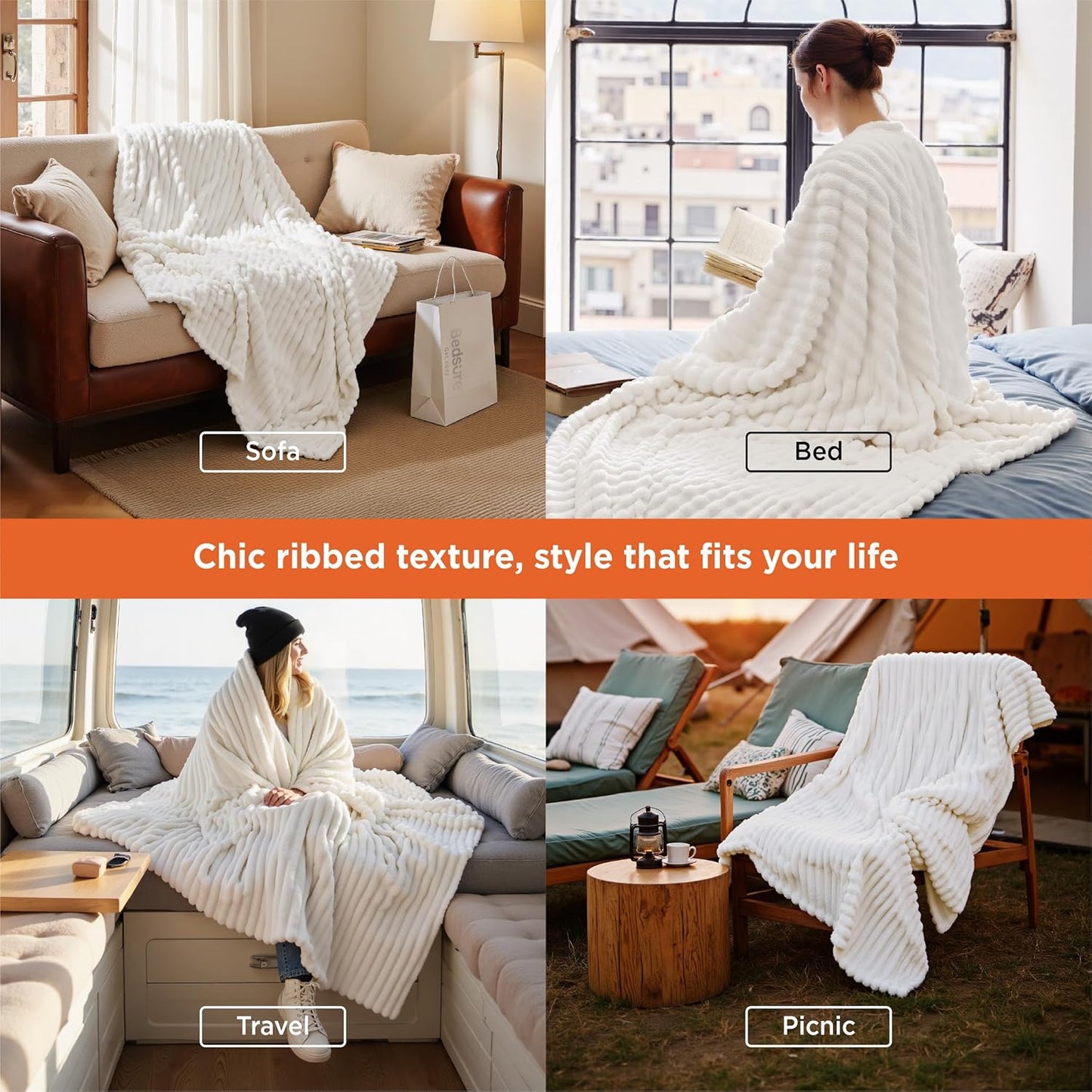 Bedsure GentleSoft White Throw Blanket for Couch - Cozy Fleece Throw Blanket for Women Girls, Valentines Day Gifts for Her Him, Birthday Gifts for Women, Room Home Boho Decor, Off White, 50x60 Inches