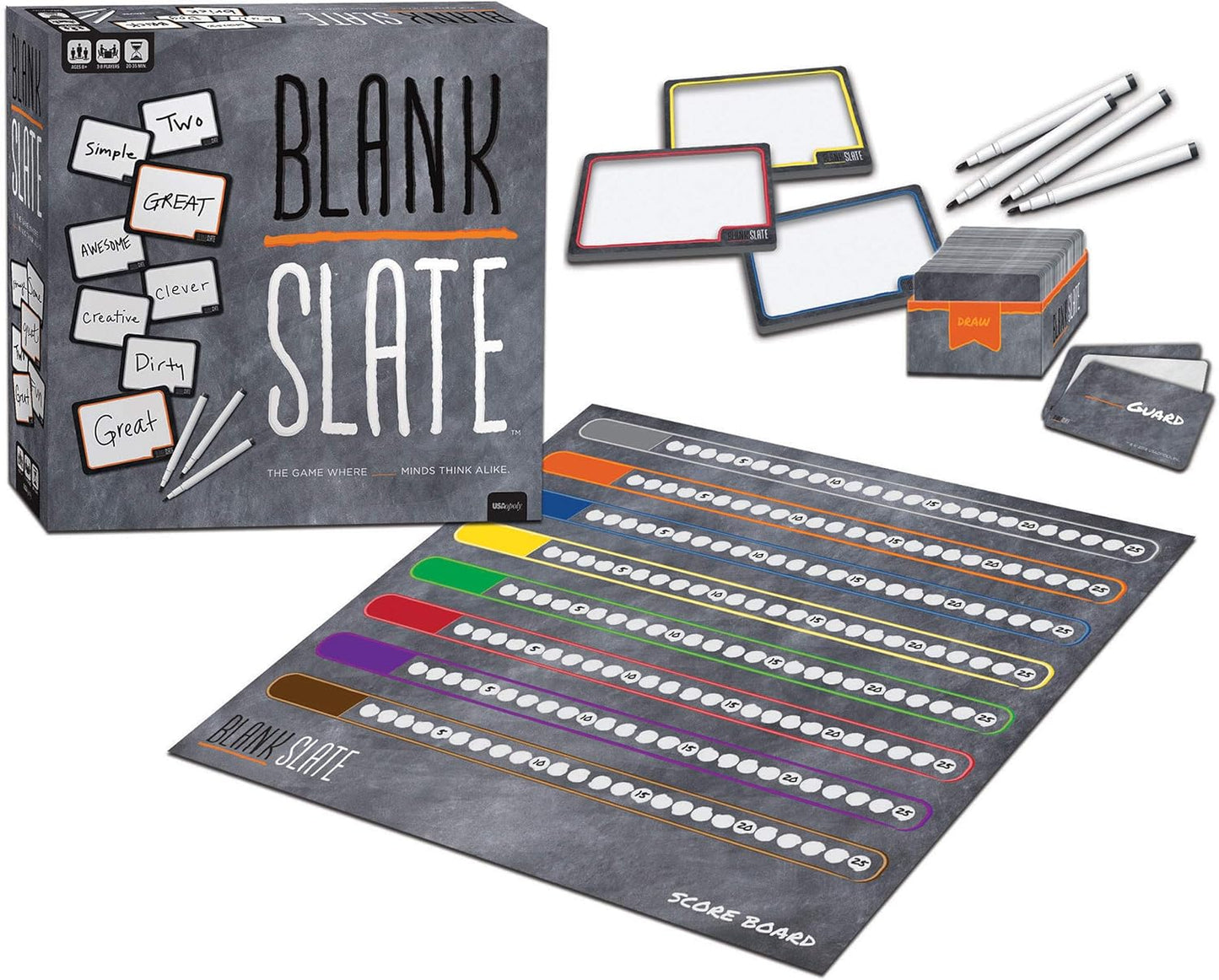 USAOPOLY BLANK SLATE, Where Great Minds Think Alike, Fun Family-Friendly Board Game, Word Association Party Game, Easy to Learn, Fun to Play Family Game Night, 3-8 Players, Ages 8+