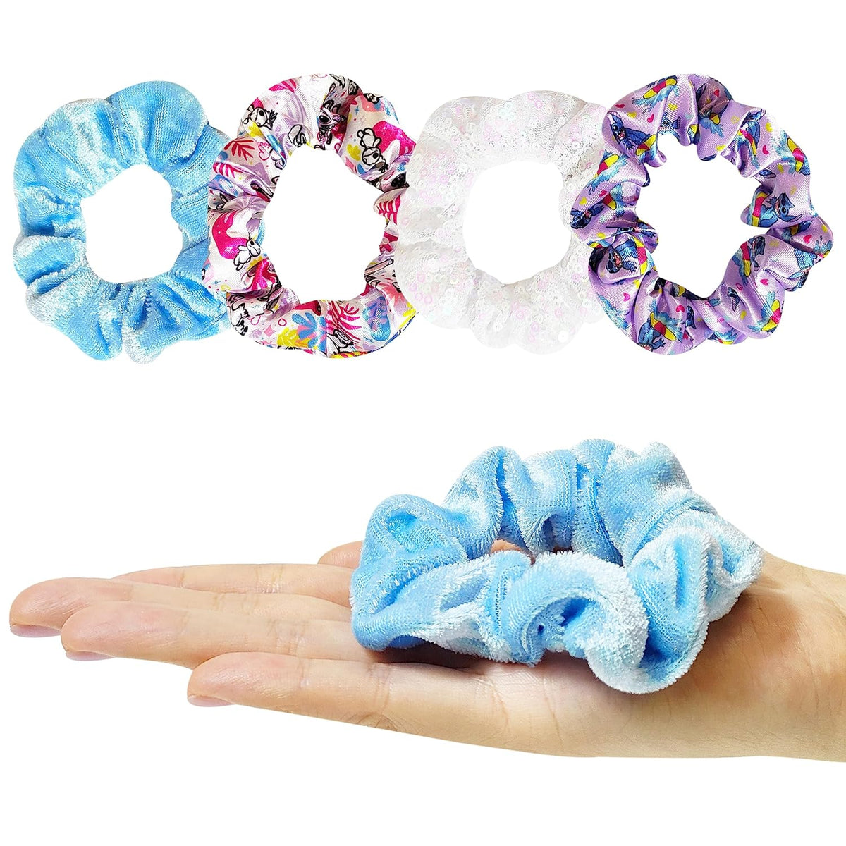 LUV HER Lilo & Stitch Hair Accessory 5 Pcs Set - 1 Regular 9 inch Stitch Hairbrush & 4 Scrunchies - Detangling Brush - Elastic Hair Ties Ropes for Girls, Ages 3+