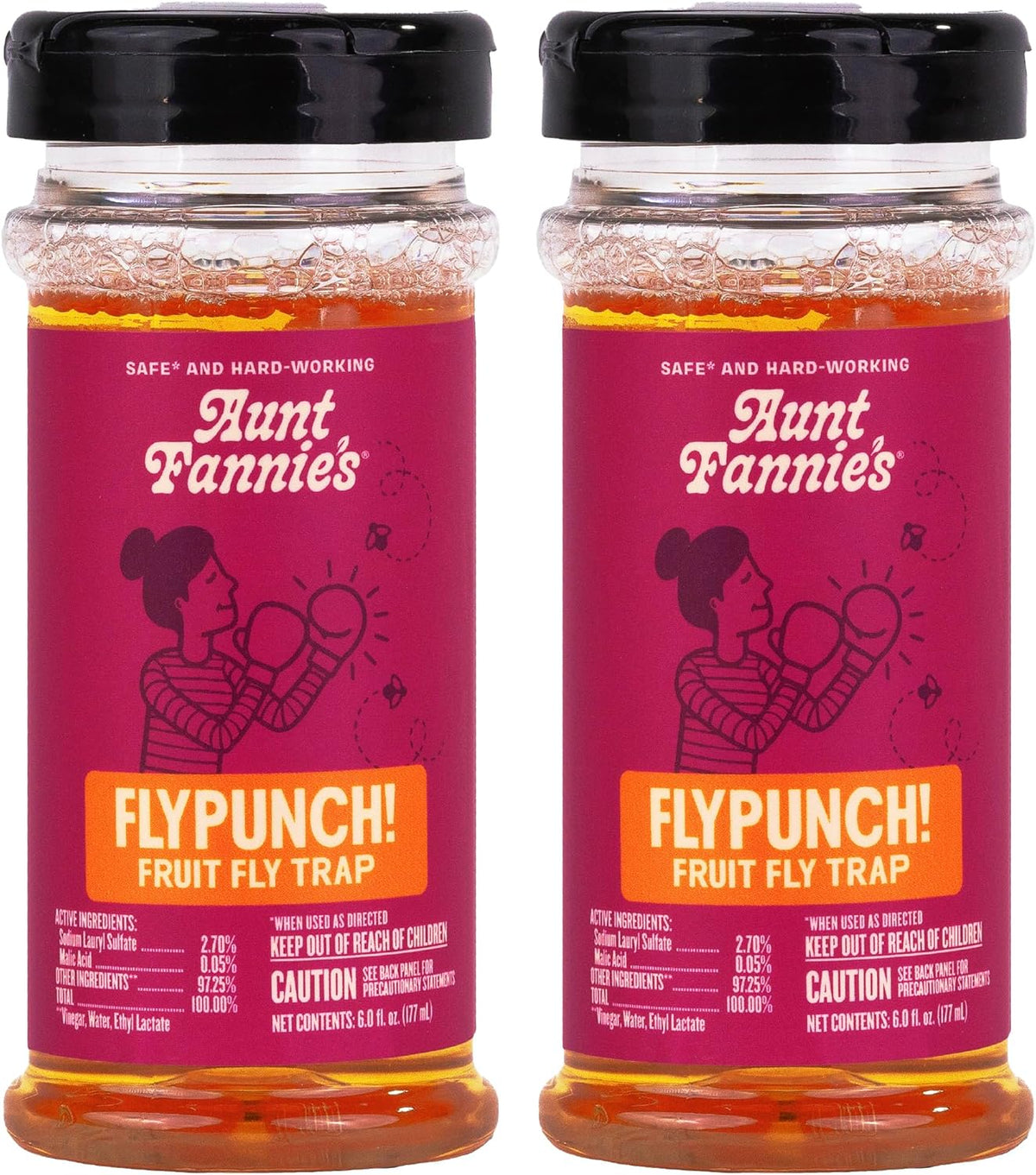Aunt Fannie's FlyPunch Fruit Fly Trap for Indoor and Kitchen Use, Ready to Use, Made with Plant Based Ingredients, Safe Near Food, Each Bottle Lasts Up to 30 Days, Pack of 2