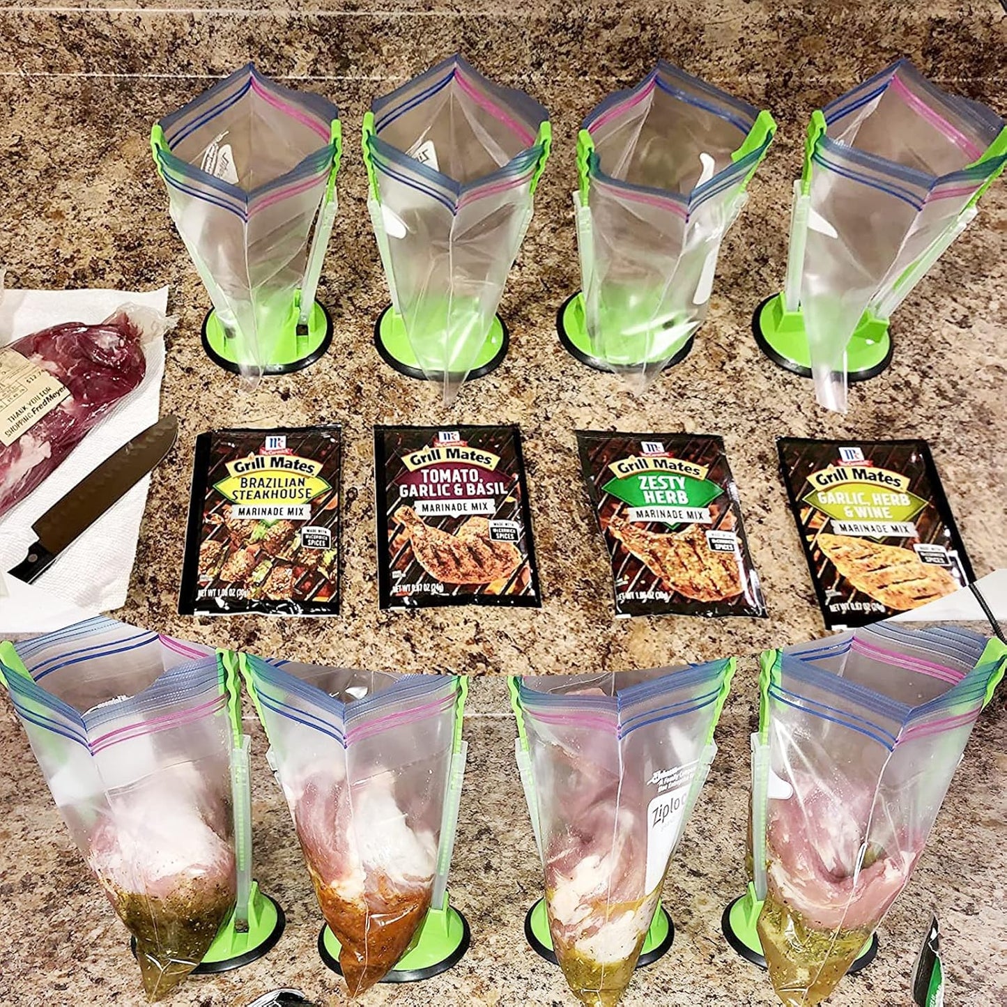 Ruibo Baggy Rack Holder For Food Prep/Ziplock Bag, Meal Planning/Plastic Freezer Bag Holders Stand, Green, Pack of 4 - 4 Pcs