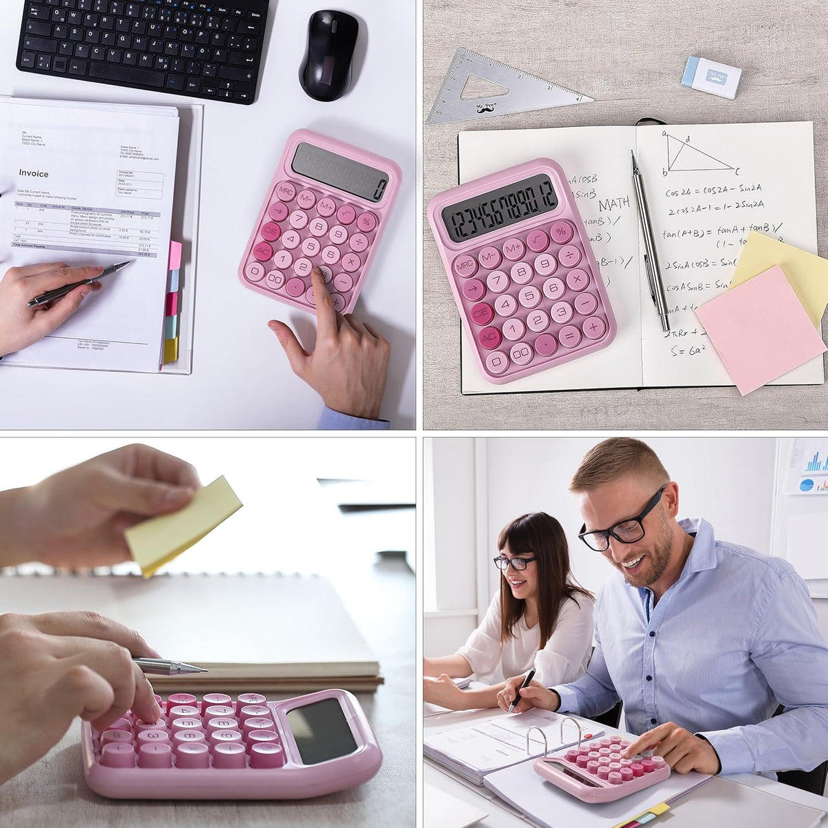 Mr. Pen- Mechanical Switch Calculator - 12 Digit Large LCD Display, Pink with Big Buttons