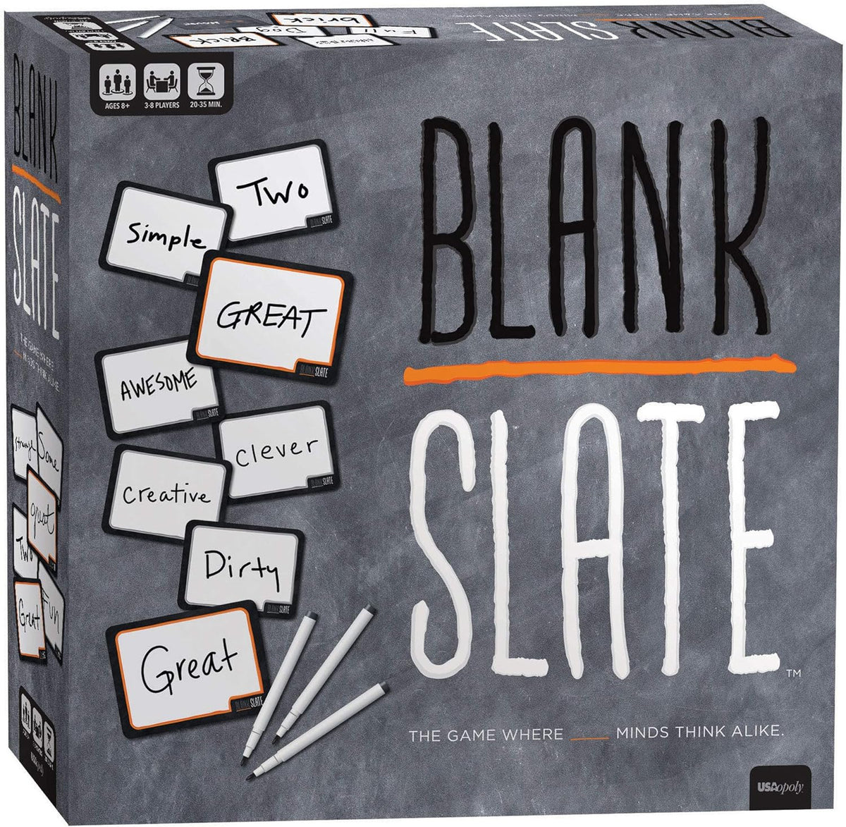 USAOPOLY BLANK SLATE, Where Great Minds Think Alike, Fun Family-Friendly Board Game, Word Association Party Game, Easy to Learn, Fun to Play Family Game Night, 3-8 Players, Ages 8+