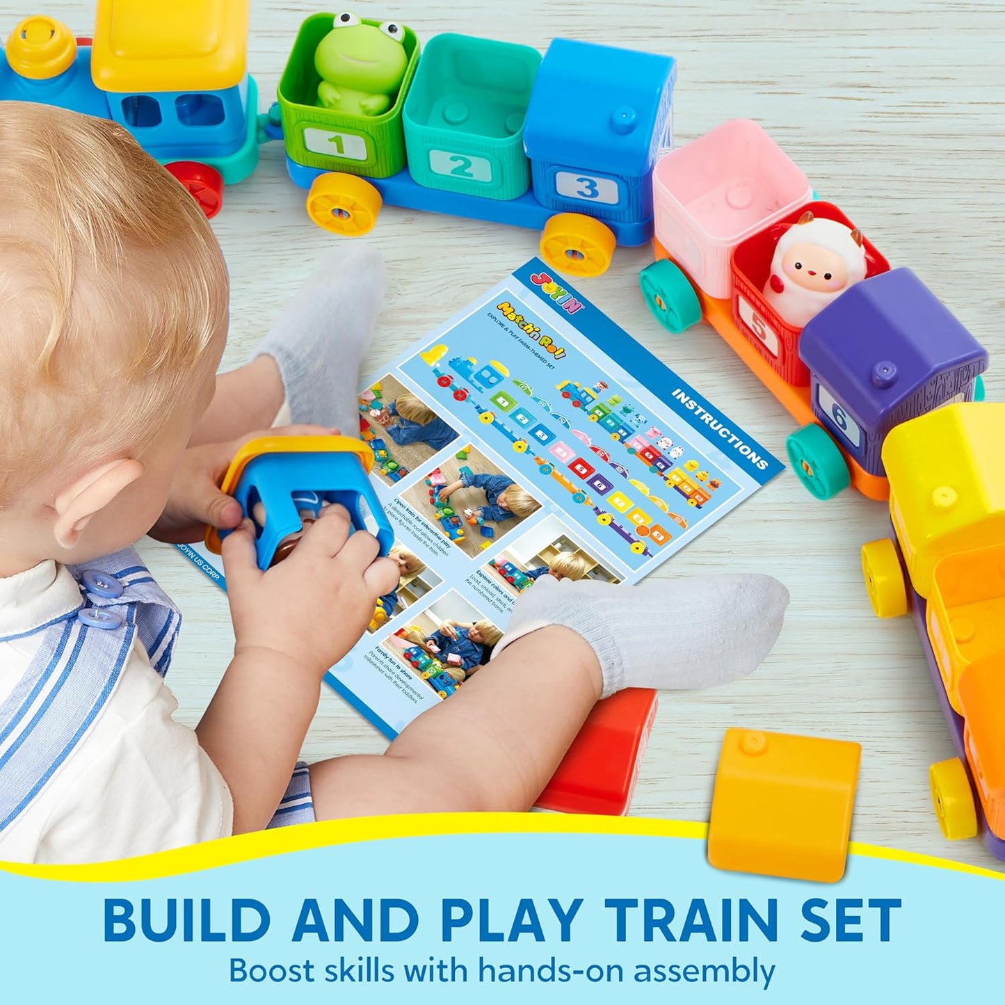 Play-Act Learning Toy for Toddlers 1 2 3 Years Old, Counting, Matching & Sorting Montessori Learning Farm Train Including 9 Farm Animals, Easter Basket Stuffers Birthday Gift for Baby Boys Girls