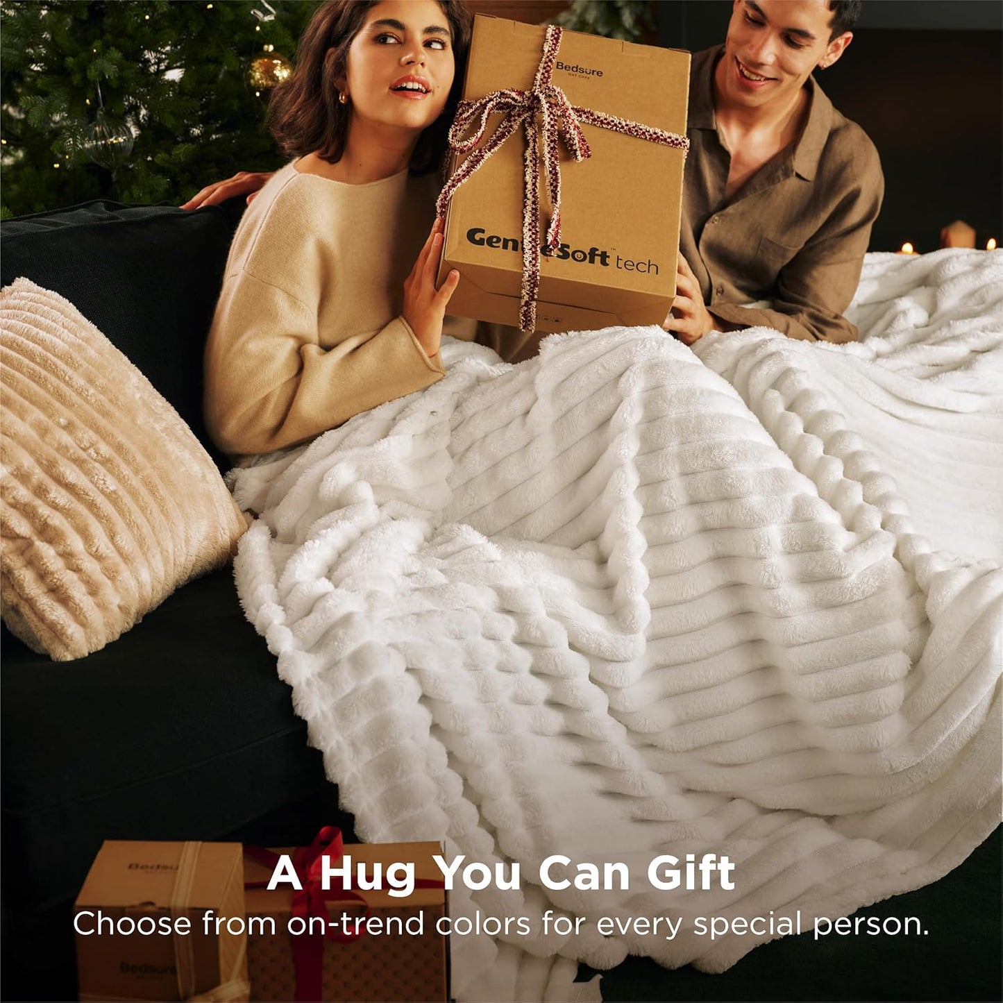 Bedsure GentleSoft White Throw Blanket for Couch - Cozy Fleece Throw Blanket for Women Girls, Valentines Day Gifts for Her Him, Birthday Gifts for Women, Room Home Boho Decor, Off White, 50x60 Inches