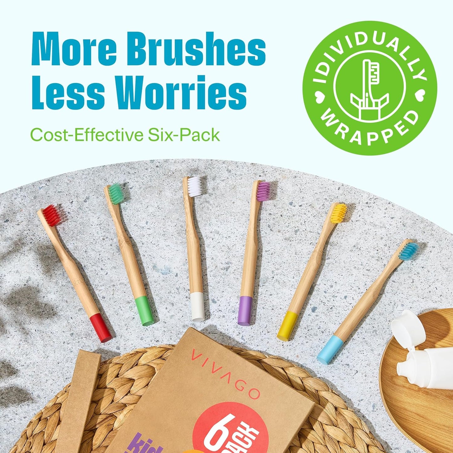 Kids Toothbrush with Soft Bristles 6 Pack - Toddler Toothbrush with Colorful Bamboo Handles // Kids Bamboo Toothbrushes // Kid Tooth Brush // Childrens Toothbrushes Set