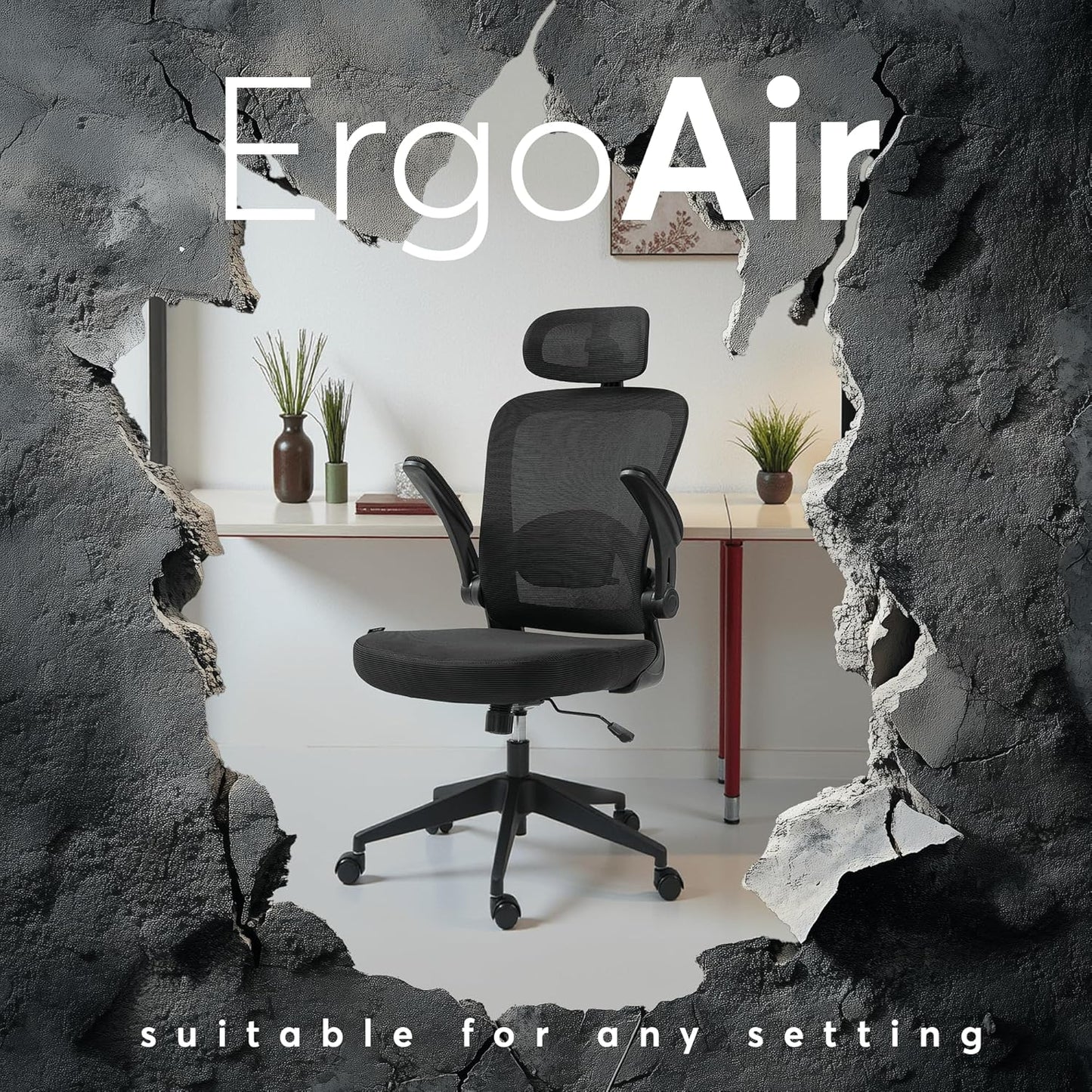 Oline ErgoAir Ergonomic Office Chair – Adjustable Lumbar Support, Flip-Up Armrests, Mesh Computer Desk Chair, Swivel Rolling Executive Gaming Chair for Home & Office (Black)