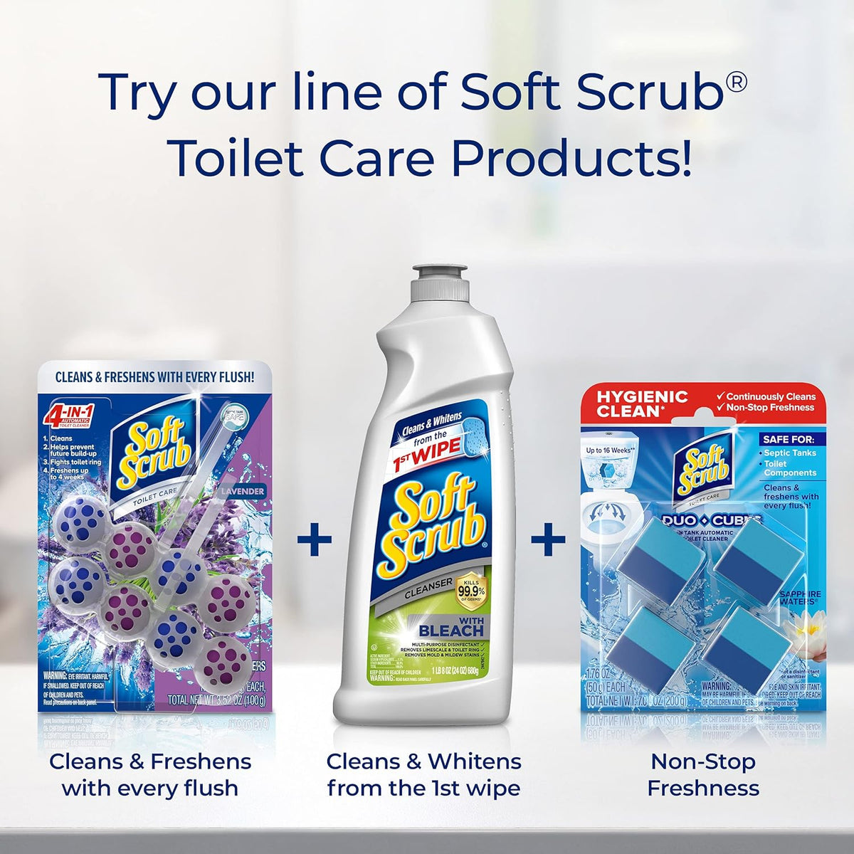 Soft Scrub 4-in-1 Rim Hanger Toilet Bowl Cleaner, Lavender, 2 Count