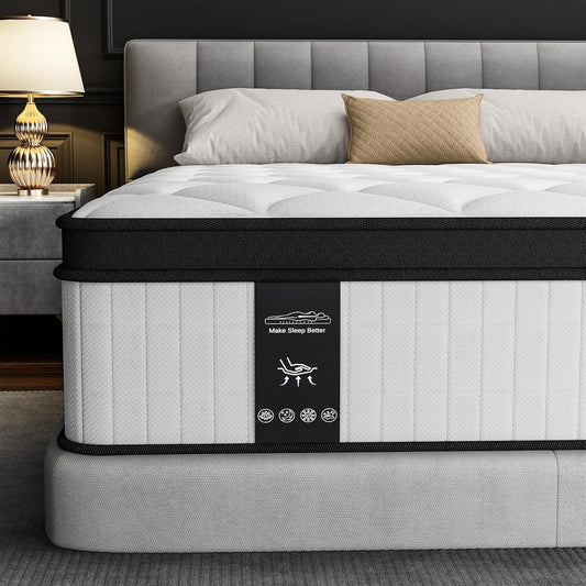 12 Inch King Size Mattress - 2025 Upgraded Hybrid Cooling Gel Memory Foam & Pocket Coils, Medium Firm Mattress in a Box for Back Neck Pain Relief, Motion Isolation, Edge Support, Breathable, White